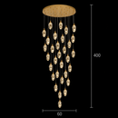 Candelabru Cristal AROHA LED cu Telecomanda, Suspendat, 30 Surse, 90W, Lumina Calda/Neutra/Rece, Diametru 60cm, Inaltime Reglabila, Auriu, Metal si Cristal