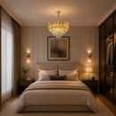 Candelabru Cristal BUCKINGHAM Nobile 5xE14, Diametru 40cm, Auriu Lucios, Inaltime Reglabila