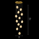 Candelabru Cristal FRAME LED cu Telecomanda, Suspendat, 12 Surse, 36W, Diametru 40cm, Lumina Calda / Neutra / Rece, Inaltime Reglabila, Auriu, Metal si Cristal