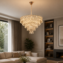 Candelabru Cristal KRAN Magno, 12xE14, Inaltime Reglabila, Metal si Cristal, Auriu