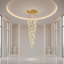 Candelabru Cristal LAGOM LED cu Telecomanda, Suspendat, 30 Surse, 90W, Lumina Calda/Neutra/Rece, Diametru 60cm, Inaltime Reglabila, Auriu, Metal si Cristal