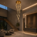 Candelabru Cristal LED Suspendat, 39W, Iustinian, Diametru 60cm, Inaltime Reglabila, Auriu, Metal si Cristal
