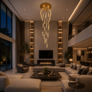 Candelabru Cristal LED Suspendat, 39W, Iustinian, Diametru 60cm, Inaltime Reglabila, Auriu, Metal si Cristal