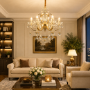 Candelabru Cristal PSE Magno, 6xE14, D61cm, Inaltime Reglabila, Metal si Cristal, Auriu