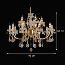 Candelabru Cristal PSE Supremo, 15xE14, D95cm, Inaltime Reglabila, Metal si Cristal, Auriu