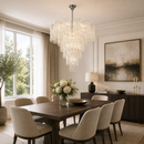 Candelabru Cristal TAGISH Supremo 19xE14, Diametru 80cm, Metal si Cristal, Crom Lucios, Inaltime Reglabila