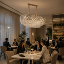Candelabru Cristal VECTORIA Supremo, 10xE14, Diametru 75x39cm, Crom Lucios, Inaltime Reglabila, Metal si Cristal