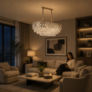Candelabru Cristal VECTORIA Supremo, 10xE14, Diametru 75x39cm, Crom Lucios, Inaltime Reglabila, Metal si Cristal