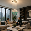 Candelabru LED Cristal OSKEMEN Supremo, 63W, Lumina Rece/Calda/Neutra, Metal si Sticla, Verde