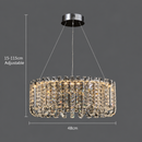 Candelabru LED Cristal TURKMENABAT Eleganza, Ø48cm, 27W, Lumina Rece/Calda/Neutra, Metal si Cristal, Crom Lucios, Inaltime Reglabila