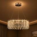 Candelabru LED Cristal TURKMENABAT Magno, Ø58cm, 35W, Lumina Rece/Calda/Neutra, Metal si Cristal, Crom Lucios, Inaltime Reglabila