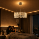 Candelabru LED Cristal TURKMENABAT Magno, Ø58cm, 35W, Lumina Rece/Calda/Neutra, Metal si Cristal, Crom Lucios, Inaltime Reglabila