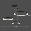 Lustra LED suspendata cu telecomanda, Cristale K9, 117W, 3 Cercuri, lumina Rece/Calda/Neutra, Dimabila, Negru, Inaltime Reglabila