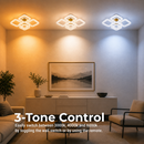 Lustra LED RENATO Magno cu telecomanda si cristal,  118W, 5 Patrate, Lumina Rece/Calda/Neutra, Dimabila, Auriu