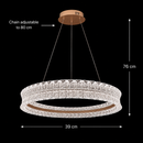 Lustra LED Cristal cu telecomanda, 49W, Lumina Calda/Neutra/Rece, Φ40 cm, Inaltime Reglabila, Metal si Cristal, Auriu
