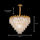 Candelabru Cristal MURANO Regalis 16xE14, D80 cm, Auriu, Inaltime Reglabila, Metal si Cristal