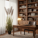 Plantă decorativă în ghiveci, 5 fire, 180cm, Stuf Artificial, Material Textil si Plastic, Verde si Gri