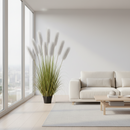 Plantă decorativă în ghiveci, 9 fire, 240cm, Stuf Artificial, Material Textil si Plastic, Verde si Gri