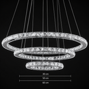 Lustra LED suspendata cu telecomanda si cristal PRISM LUMINIS 79W, 3 Cercuri, lumina Rece/Calda/Neutra, Dimabila, Crom, Inaltime Reglabila