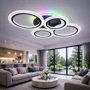 Lustra LED cu telecomanda BETTY 41W, 4 Cercuri, lumina Rece/Calda/Neutra/RGB, Dimabila, Negru