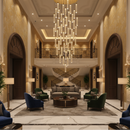 Candelabru Cristal LAGOM LED cu Telecomanda, Suspendat, 51 Surse, 153W, Lumina Calda/Neutra/Rece, Diametru 100cm, Inaltime Reglabila, Auriu, Metal si Cristal