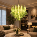 Candelabru Cristal MURANO Magno 7xE14, D60 cm, Verde, Inaltime Reglabila, Metal si Cristal
