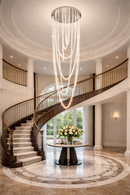 Candelabru LED cu Telecomanda, VEIL, Diametru 80 cm, Inaltime 200 cm,  Lumina Rece/Neutra/Calda, Dimabila, Argintiu, Cristal, Metal