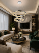 Candelabru LED cu Telecomanda, HALO Magno, Diametru 40+60 cm, Inaltime 120 cm, IP20, Lumina Rece/Neutra/Calda, Dimabila, Crom, Cristal, Metal