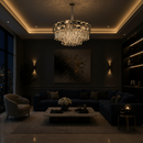 Candelabru Cristal LUCENT Regalis 22xE14, D80 cm, Auriu, Inaltime Reglabila, Metal si Cristal