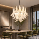 Candelabru Cristal MURANO Magno 7xE14, D60 cm, Alb, Inaltime Reglabila, Metal si Cristal