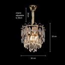 Candelabru Cristal VELVET Petito, 3xE14, D30 cm, Auriu, Inaltime Reglabila, Metal si Cristal