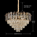 Candelabru Cristal AURUM Eleganza 9xE14, Diametru 50cm, Inaltime 35cm, Auriu Lucios, Inaltime Reglabila, Design Elegant