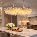 Candelabru Cristal 20xE14, BLOSSOM Imperio 100x40cm, Auriu Lucios, Inaltime Reglabila, Metal si Cristal