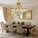 Candelabru Cristal PALACE Supremo 29xG9, D115cm, Auriu Lucios, Inaltime Reglabila, Metal si Cristal