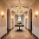 Candelabru Cristal PALACE Imperio, 15 brate, 22xG9, D98cm, Auriu Lucios, Inaltime Reglabila, Metal si Cristal