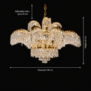 Candelabru Cristal PALACE Imperio, 15 brate, 22xG9, D98cm, Auriu Lucios, Inaltime Reglabila, Metal si Cristal