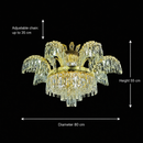 Candelabru Cristal PALACE, 8 brate, D80cm, Auriu Lucios, Inaltime Reglabila, Metal si Cristal