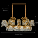 Candelabru Cristal PALACE Grande, 12 brate, 20xG9, 120cm, Auriu Lucios, Inaltime Reglabila, Metal si Cristal