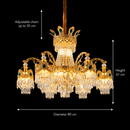 Candelabru Cristal 13xE14, D80cm, Auriu Lucios, Inaltime Reglabila, Metal si Cristal
