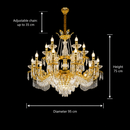 Candelabru Cristal 19xE14, D95cm, Auriu Lucios, Inaltime Reglabila, Metal si Cristal