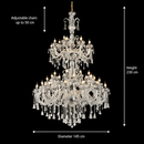 Candelabru Cristal , 55xE14, Diametru 145cm, Inaltime 230cm, Argintiu, Inaltime Reglabila, Design Elegant
