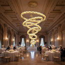 Candelabru Cristal cu Telecomanda RONDOS Supremo, 120x350cm, Lumina Calda/Neutra/Rece, Auriu, Metal si Cristal