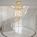 Candelabru Cristal cu Telecomanda DUARA Supremo, 90x300cm, Lumina Calda/Neutra/Rece, Auriu, Metal si Cristal
