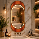 Oglinda LED EVORA, 55x110cm, Auriu Lucios, Senzor, Lumina 3000K, 4000K, 6000K, Sistem Dezaburire, Metal, Functii Ceas si Temperatura