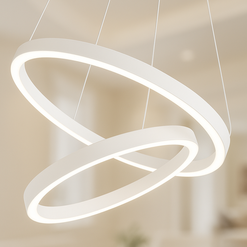 Lustra LED suspendata cu telecomanda CASIANA 69W, 2 Cercuri, lumina Rece/Calda/Neutra, Dimabila, Alb, Inaltime Reglabila