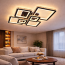 Lustra LED cu telecomanda si cristal QUADRIS RGB 177W, 6 Patrate, lumina Rece/Calda/Neutra 3000K/4000K/6000K, Dimabila, Negru, Metal si Cristal Lustre LED cu Telecomanda Default Title Alessandro Design