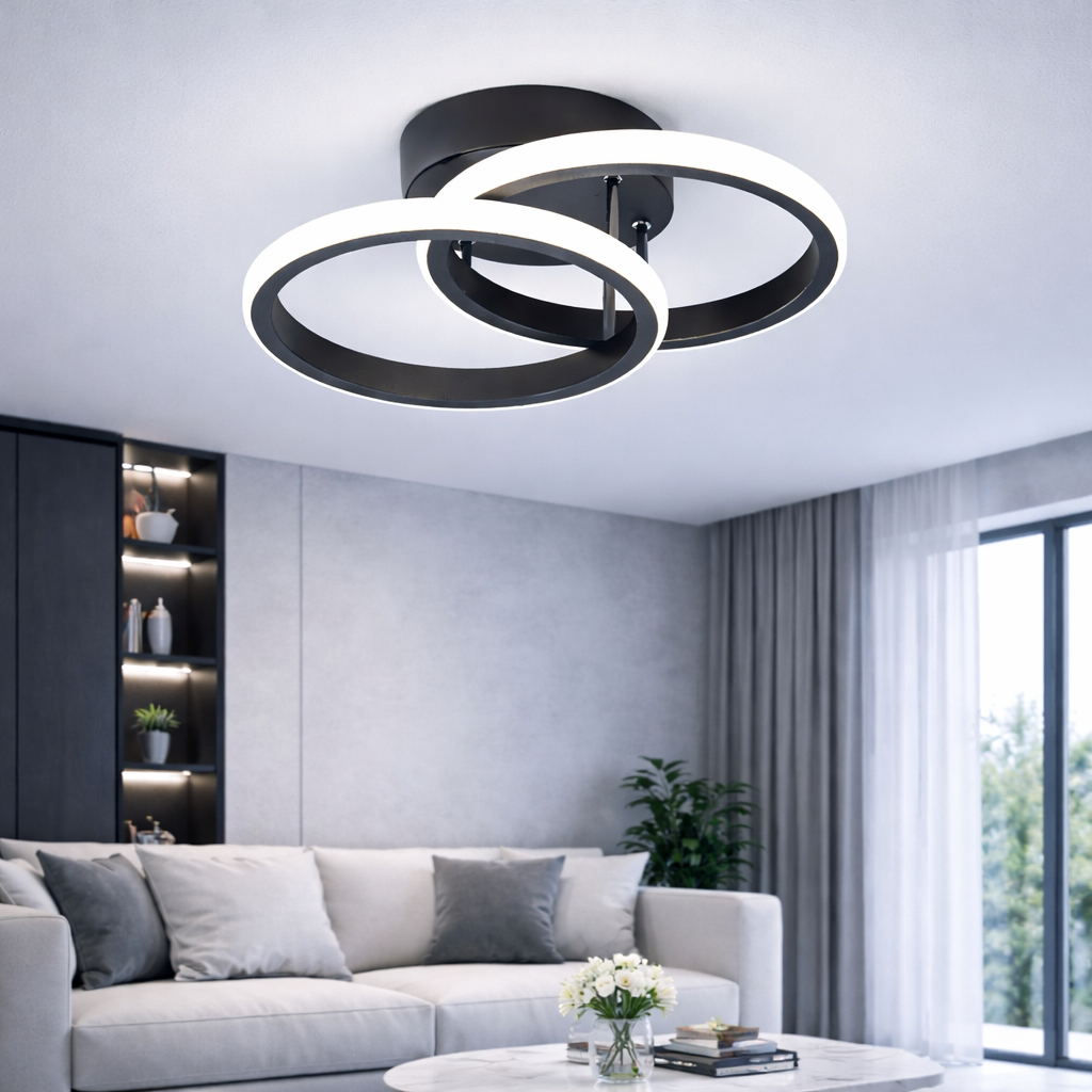 Lustra LED VERTEX CIRCULA 21W, 2 Cercuri, Rame Metalice, lLumina Rece/Calda/Neutra 3000K/4000K/6000K, Negru, Metal