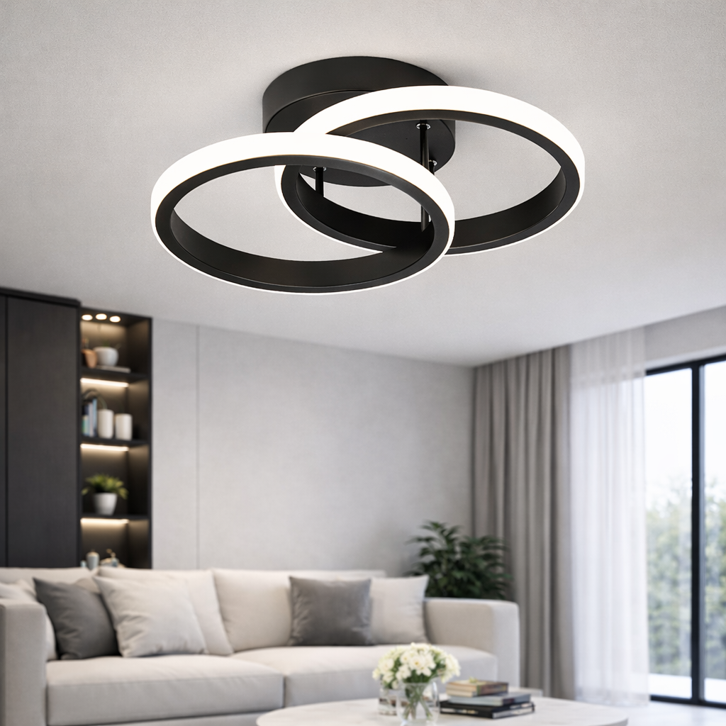 Lustra LED VERTEX CIRCULA 21W, 2 Cercuri, Rame Metalice, lLumina Rece/Calda/Neutra 3000K/4000K/6000K, Negru, Metal