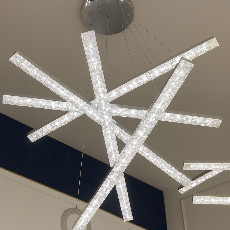 Lustra LED suspendata cu telecomanda si cristal LIBORIA 64W, lumina Rece/Calda/Neutra, Dimabila, Crom Lucios