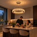 Candelabru Cristal KALTO Eleganza, 106W, Lumina Rece/Calda/Neutra, Inaltime Reglabila, Metal si Cristal, Crom Lucios